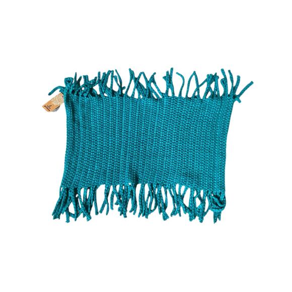 NWT PrAna Jane Fringe Trim Infinity Scarf Teal Blue Chinky Knit Neck Warmer - Picture 8 of 12